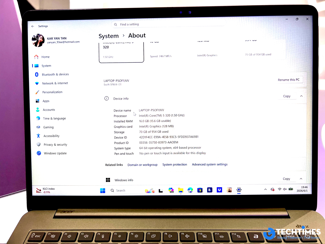 Swift Air 14 TechTimes 7 TechTimes Vietnam COMPUTEX 2026: Trải nghiệm nhanh Acer Swift Air 14 - mỏng nhẹ, thực dụng và đủ chinh phục số đông