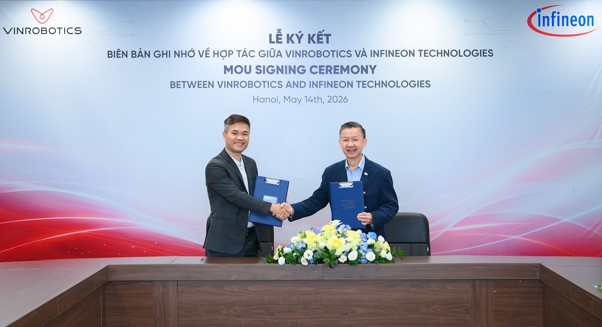 Vinrobotics hợp tác với Infineon để phát triển các công nghệ cốt lõi cho thế hệ robot tiếp theo TechTimes Vietnam From left to right: Mr. Ngo Quoc Hung – Chief Executive Officer of VinRobotics, and Mr. Lim Kenneth – Senior Vice President, Automotive, Infineon Technologies Asia Pacific; at the MoU signing ceremony between the two parties.