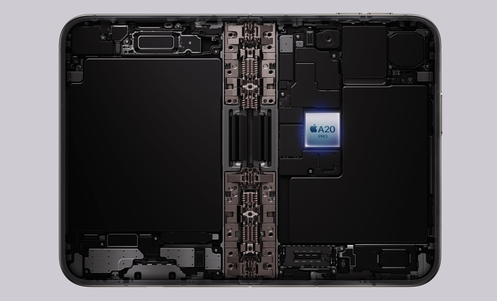 Apple ra mắt loạt sản phẩm mới: iPhone Duo gập, iPhone 18 Pro, Apple Watch Series 12 và AirPods 5 TechTimes Vietnam Tâm điểm lớn nhất của sự kiện là iPhone Duo, chiếc iPhone màn hình gập đầu tiên của Apple. Khi mở hoàn toàn, thiết bị sở hữu màn hình Super Retina XDR 7,6 inch, trong khi màn hình ngoài có kích thước 5,4 inch. Apple cho biết màn hình bên trong lớn hơn 50% so với iPhone 18 Pro Max, nhưng khi gập lại thiết bị vẫn có kích thước tương đối nhỏ gọn để sử dụng và mang theo.
