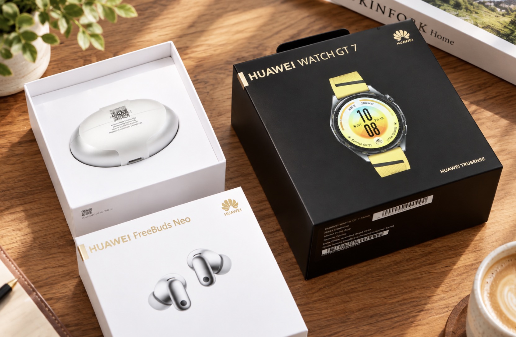 Kết hợp HUAWEI WATCH GT 7 46 mm màu vàng với FreeBuds Neo màu bạc, Huawei tạo nên một bộ đôi vừa mang dấu ấn thời trang, vừa đáp ứng tốt nhu cầu theo dõi sức khỏe, luyện tập, nghe nhạc và liên lạc trong cuộc sống hàng ngày.