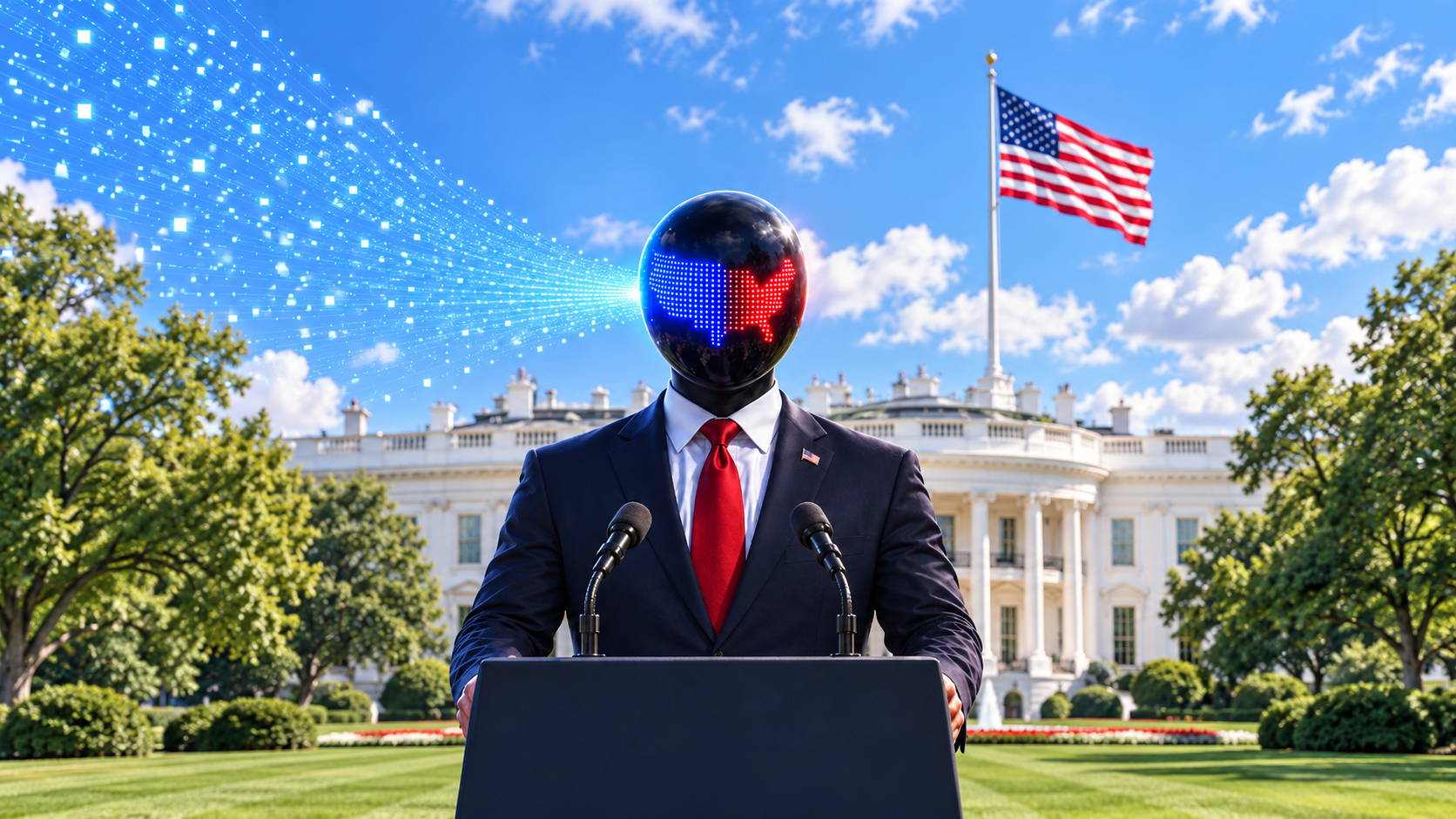 Image of an AI figure at a presidential podium