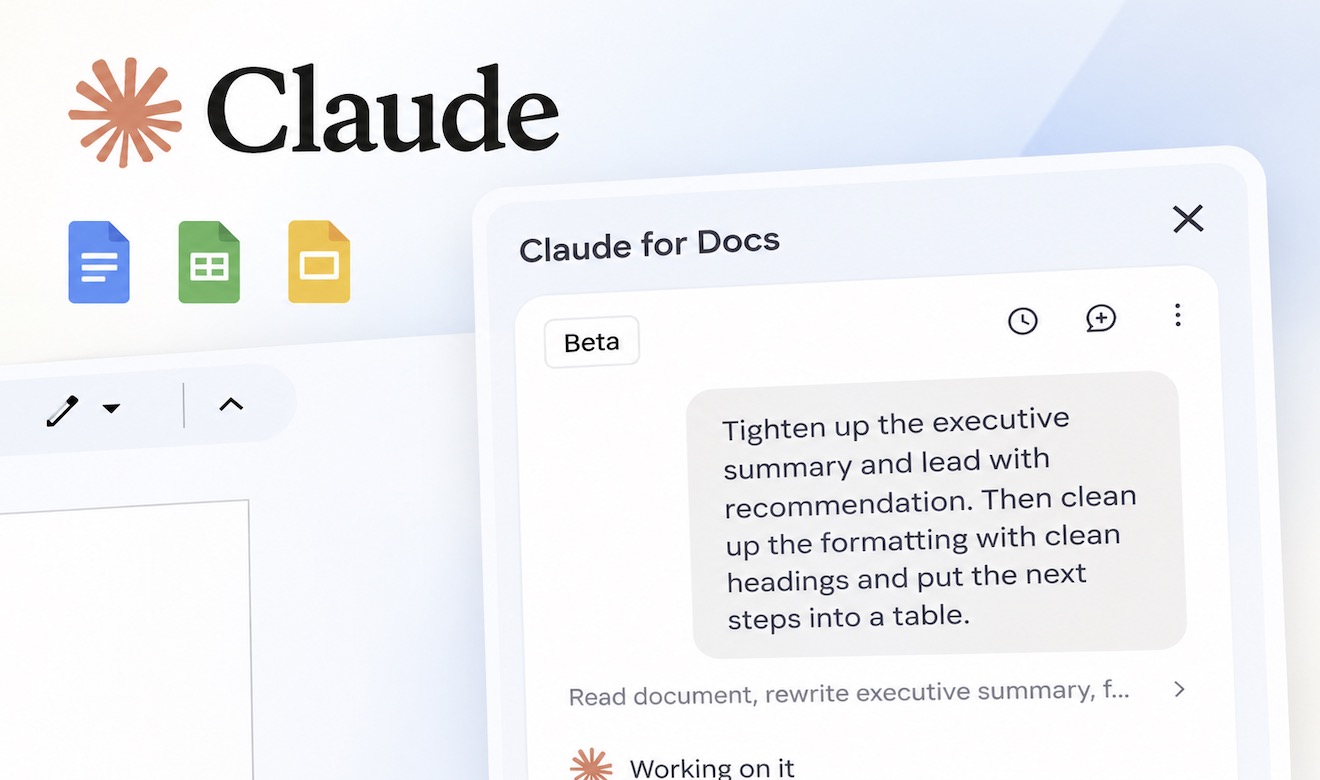 Claude tích hợp trực tiếp Google Docs, Sheets và Slides qua thanh bên TechTimes Vietnam Claude tích hợp trực tiếp Google Docs, Sheets và Slides qua thanh bên